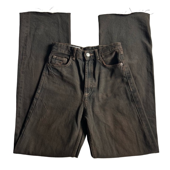 Zara High Rise Cut Off Jeans Brown - Picture 4 of 8